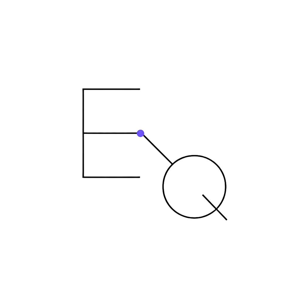 Equantum EQ monogram: a technical mark combining the letters E and Q with a violet bond node.